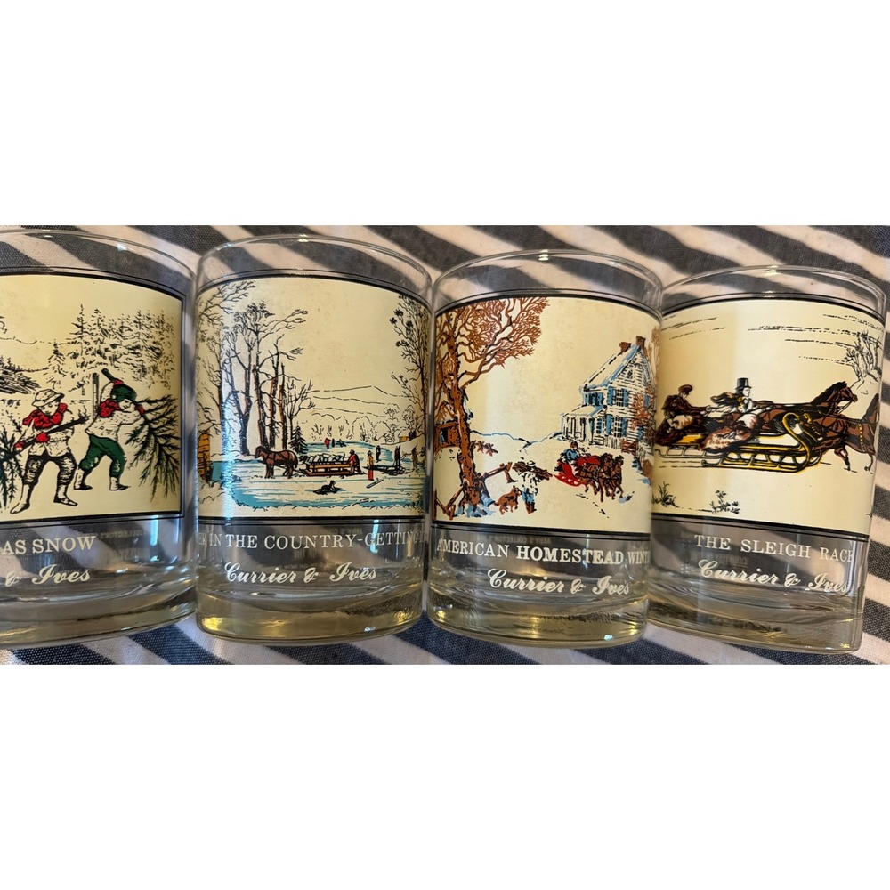 Vintage Arbys Collectors Series Currier and Ives Winter Glasses Set of 4 Tumbler